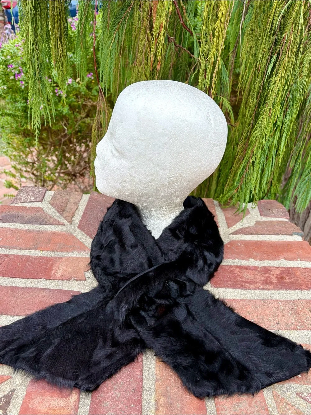 Genuine Black Fur Scarf Astrakhan Flat Pile Unisex 42”Long